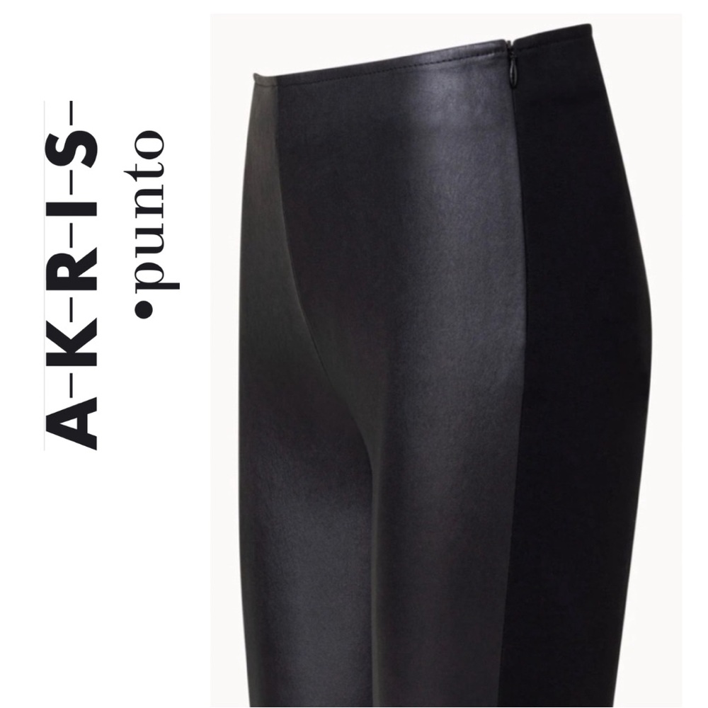Like New AKRIS Punto Fancy Fitted Nappa Lamb Leather Pants Small 2 Black & Navy